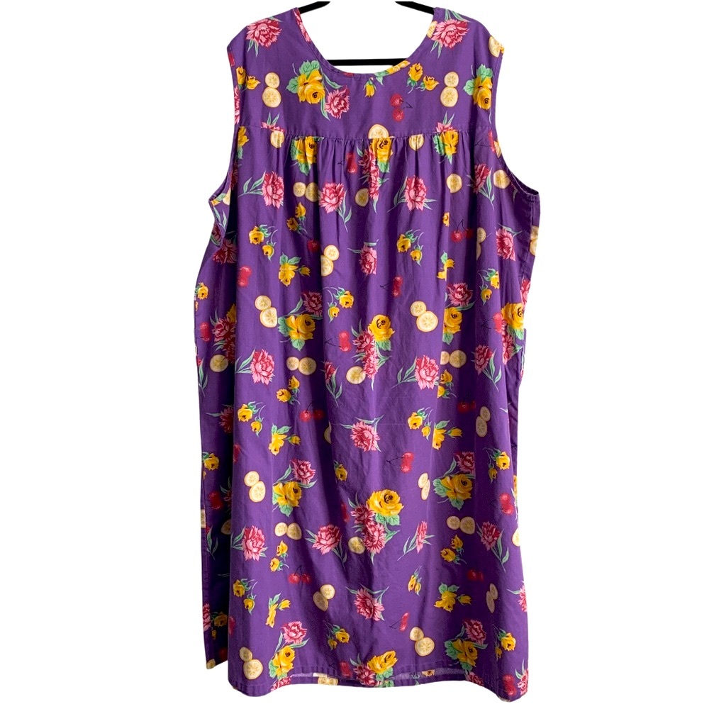Only Necessities Vintage Floral & Fruit Print Sleeveless Midi Lounge Dress - Picture 2 of 5